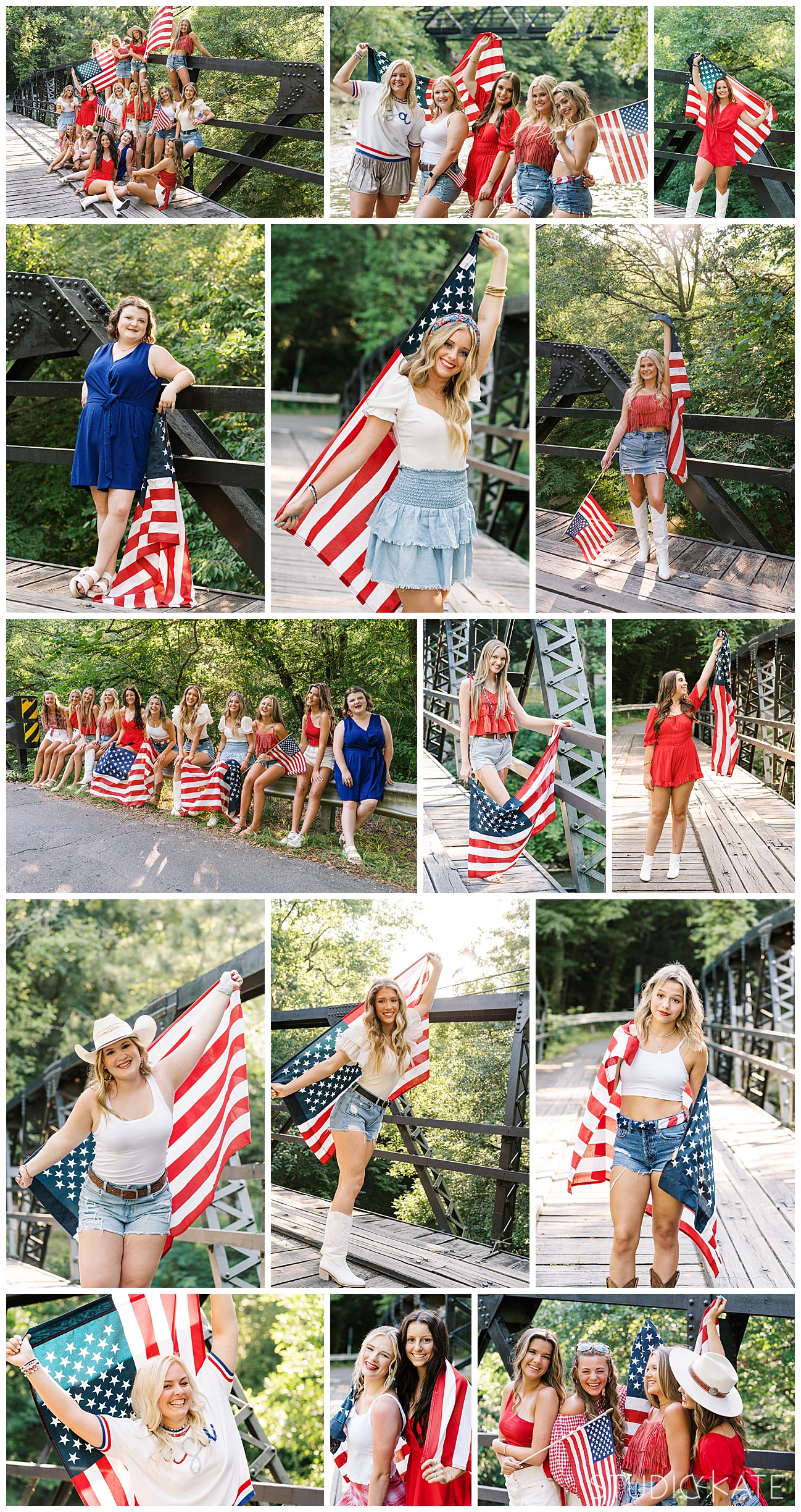 American flag senior pictures. Senior session posing. 4th of July styled shoot for senior team in Rome, Georgia with Studio Kate Seniors from Model High School, Darlington and Unity Christian School.